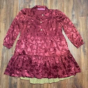 Buru XS Long Sleeve Tiered Mini Dress Crimson Floral with pockets